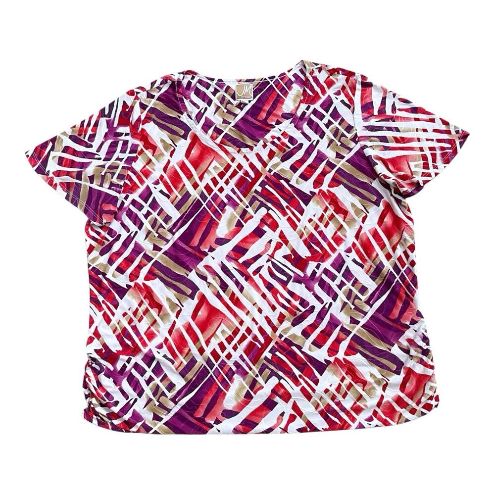 JM COLLECTION Womens Plus Size 2X Short Sleeve Textured Ruched Retro Print Shirt
